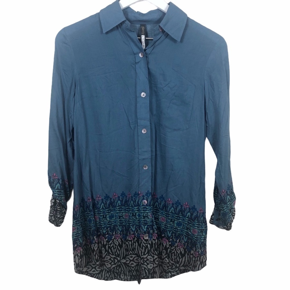 Plenty by Tracy Reese Blue Printed Button Up Shirt
